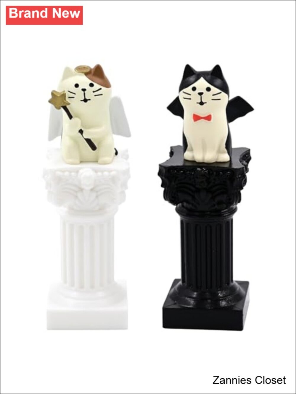 👻 Cat Angel Devil Figurine Set of 4 Roman Columns Glossy